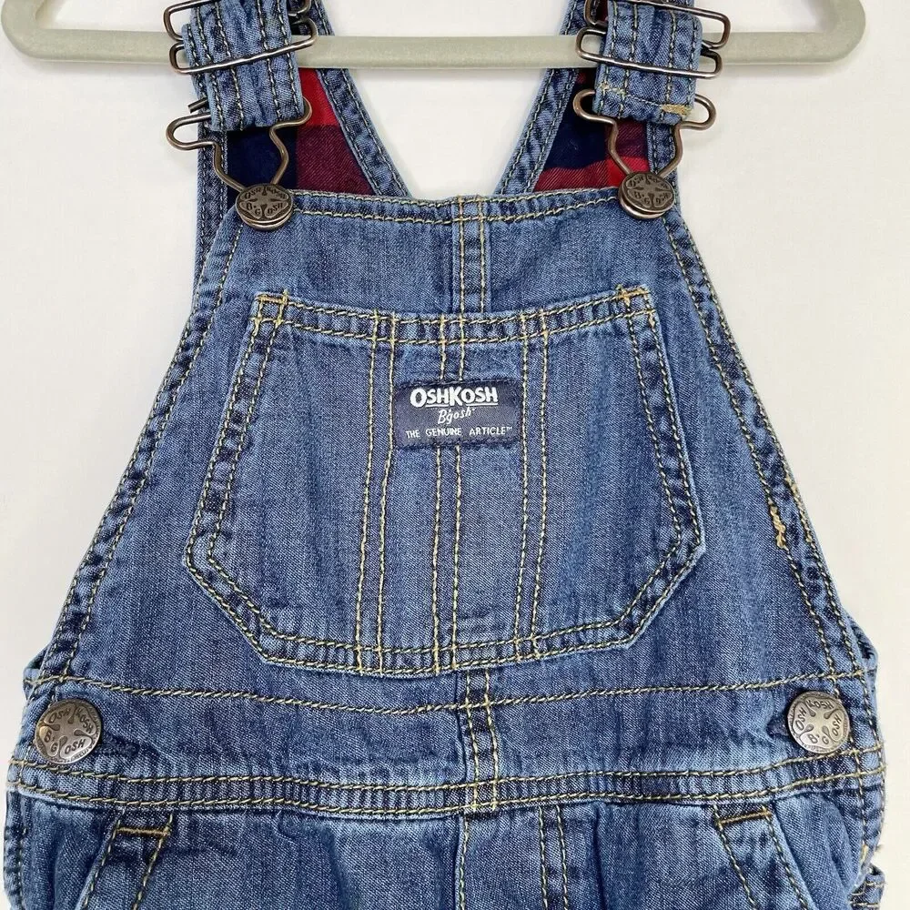 OshKosh B'gosh Plaid Overalls Kids 2T Dark Wash Flannel Lined Toddler Photos